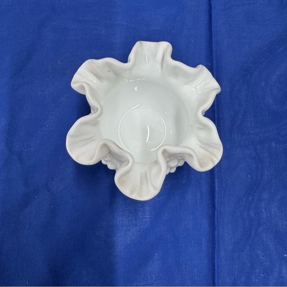 Hobnail White Milk Glass Small Rose Vase with Crimped Ruffled Edge - Picture 2 of 9